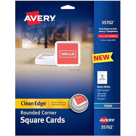 Avery Cards, Sqr, Wht, Inkjet, 180Pk AVE35702